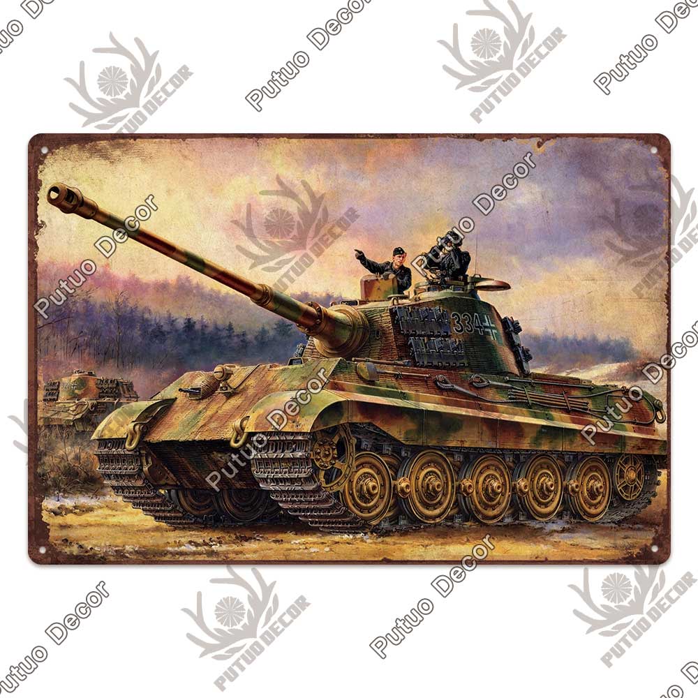Putuo Decor Танки Жестяная табличка Металлическая табличка Декоративный винтажный декор Табличка Настенный декор Гараж Мужская пещера Клубная комната Дом