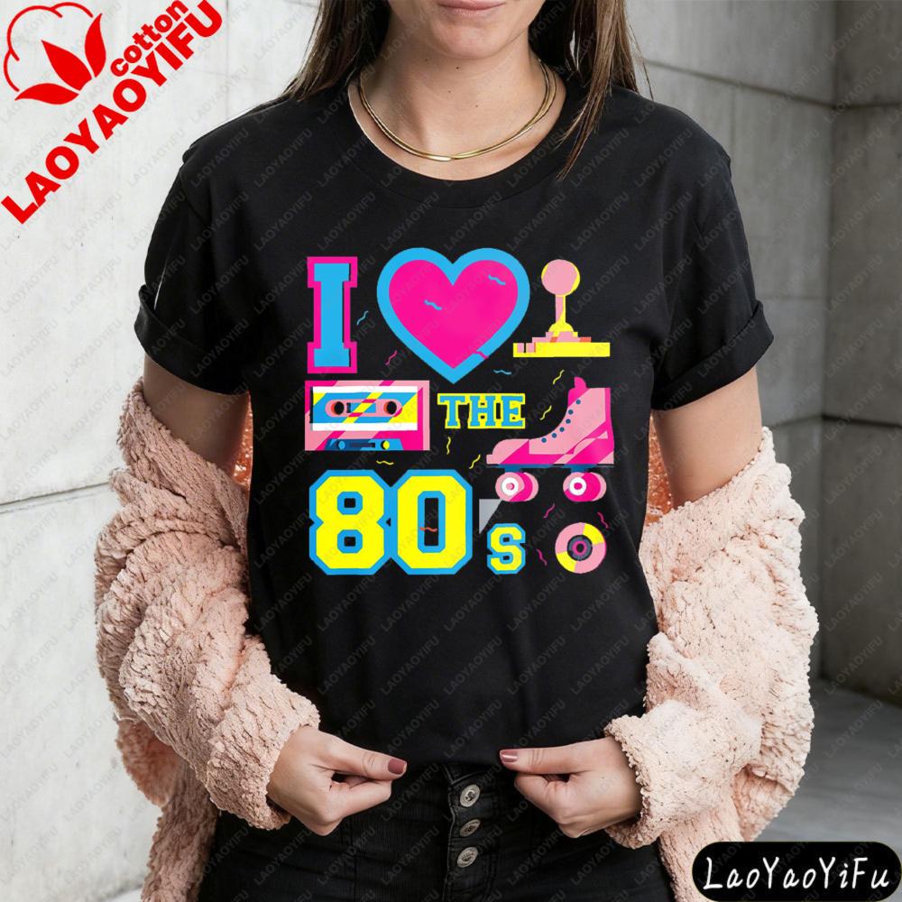 I Love The 80s Creative Graphic Printed TShirt Retro 80s Style TShirt Vintage Party Attire Unisex Unisex Casual Cotton Streetwear