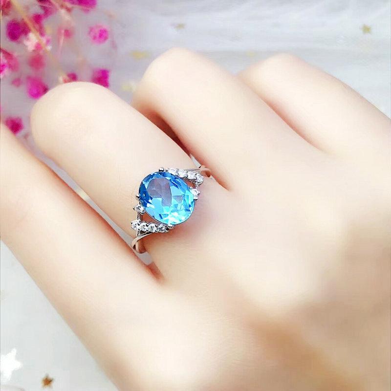 Trendy Simulated Sea Blue Topaz Oval Open Ring for Women – Fashionable & Elegant