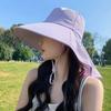 Women Sun Hat Large Brim Sun-Blocking Design Breathable UV Protection Hat Solid Color Adjustable Drawstring Outdoor Tea Hat
