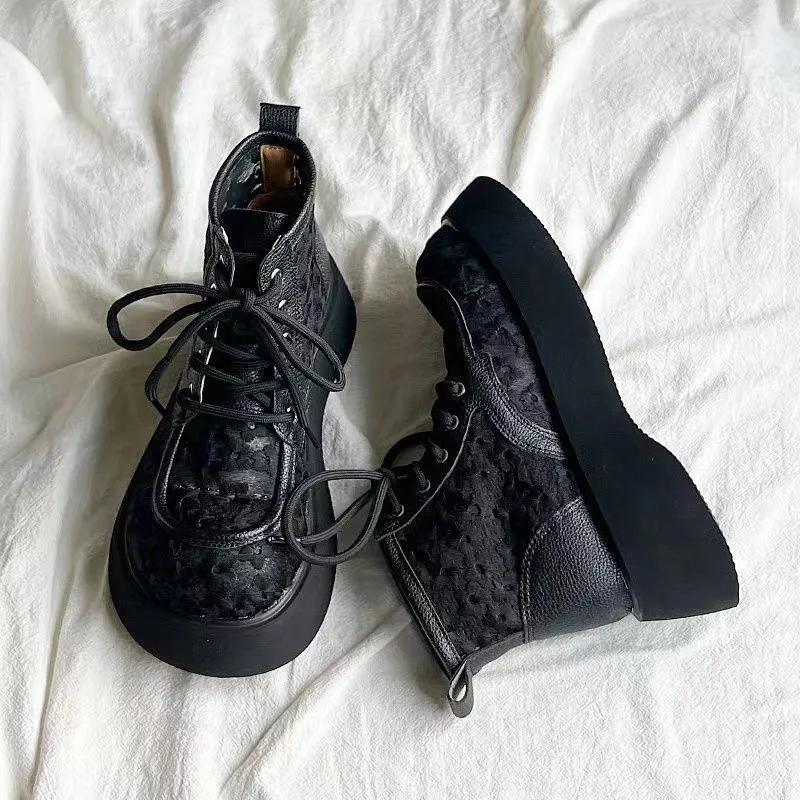 Модные летние короткие сапоги из полой сетки для женщин, тонкие дышащие туфли на толстой подошве, модные универсальные повседневные сандалии для принцессы