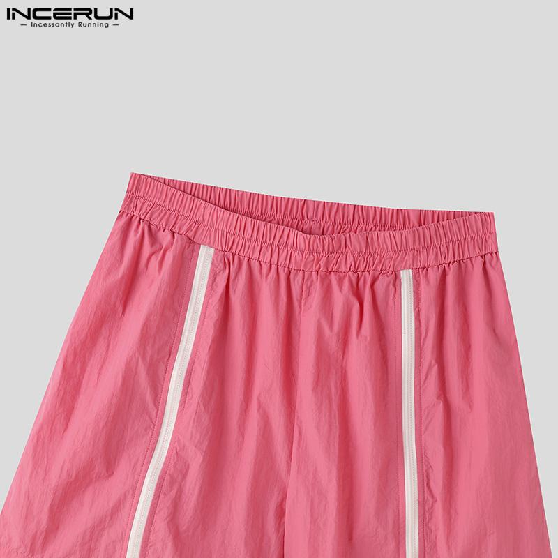 INCERUN Men Elastic Waist Zipper Split Shorts Sport Homewear Mini Pants