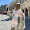 Winter Scarf Cashmere Feel Plush Scarf with Tassel Decoration Thickened Warm Plaid Pattern Winter