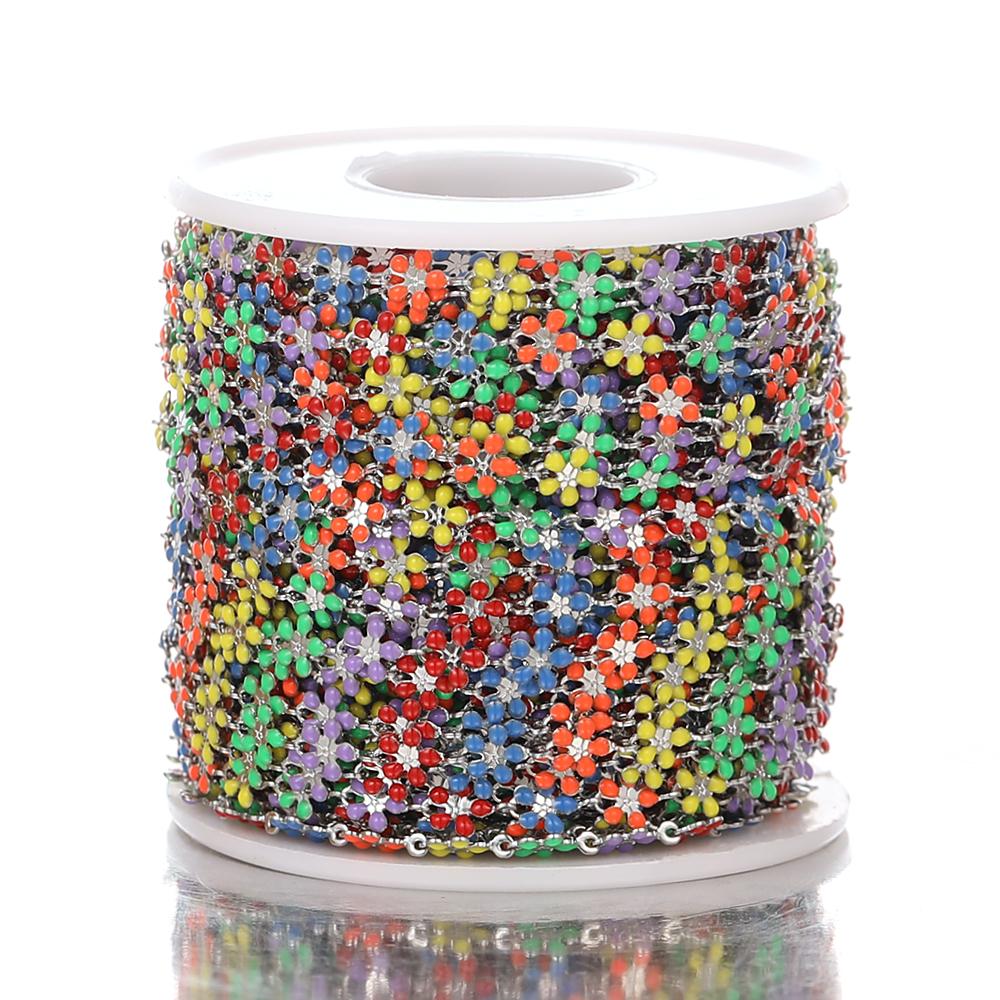 1M Gold Color Colorful Chain Stainless Steel Enamel Flower Chains for DIY Jewelry Making Anklet Bracelet Necklaces Accessories