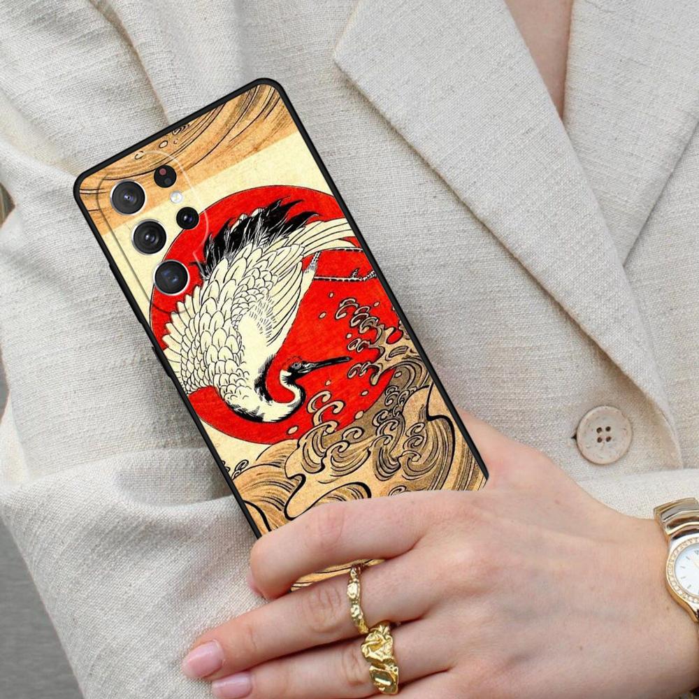 Красное Солнце Японский Журавль Чехол для Мобильного Телефона для Samsung Galaxy S26 Ultra S25 S24 S23 S22 S21 S20 Note10 Чехол