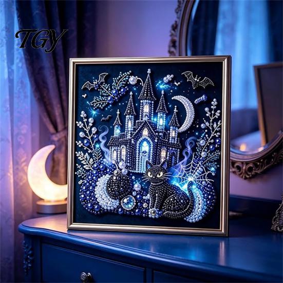 Educational Color Perception Toys Gothic Faux Pearl Art Kit, 3D Dark Evil Pumpkin Painting Handcrafted Home Wall Ornaments Spooky Castle Halloween DIY