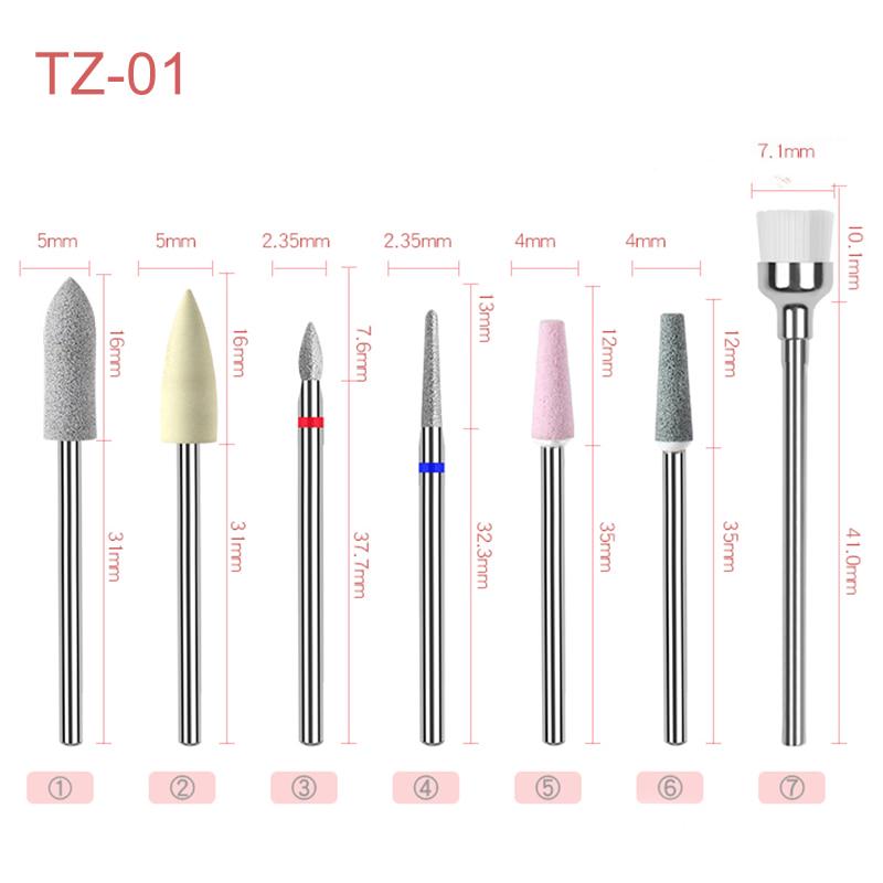 7PCS Ceramic Diamond Nail Drill Bits Set Milling Cutter Manicure Ceramic Tungsten Set 2.35mm