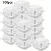 100pcs 5 X 5 Inch Clear Plastic Hinged Take Out Containers Clamshell Takeout Tray Food Clamshell Containers for Dessert, Cakes, Cookies, Salads, Pasta
