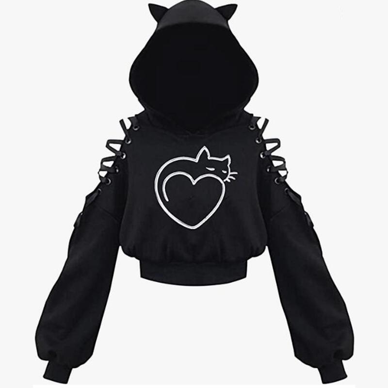 Новая мода в Европе и Америке: толстовка с капюшоном Cat Belly Crop и уличная одежда с принтом Cute Kitten