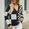 Осенне-зимний женский трикотаж в клетку, вязаный кардиган большого размера