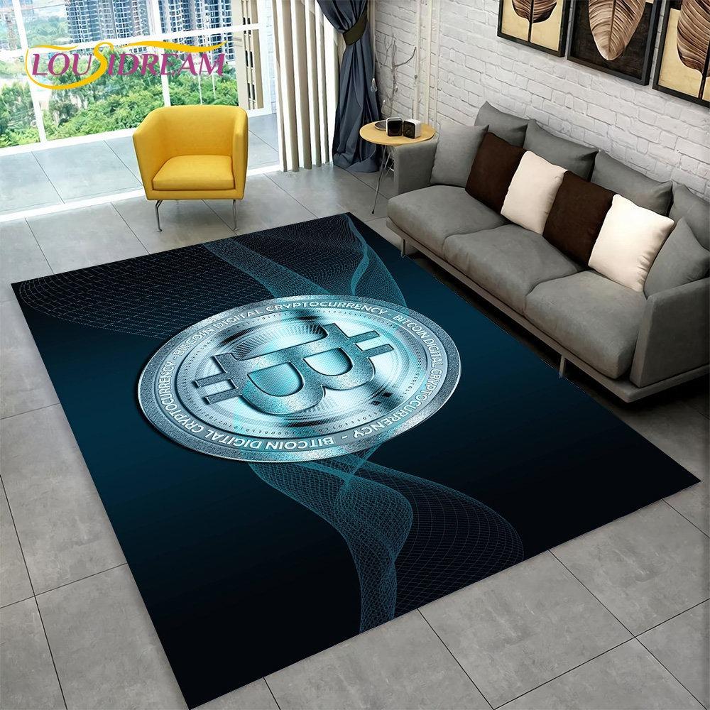 3D Bitcoin Virtual Currency Area Rug Large Carpet Rug for Living Room Bedroom Sofa Playroom Doormat Decor Kid Non-slip Floor Mat