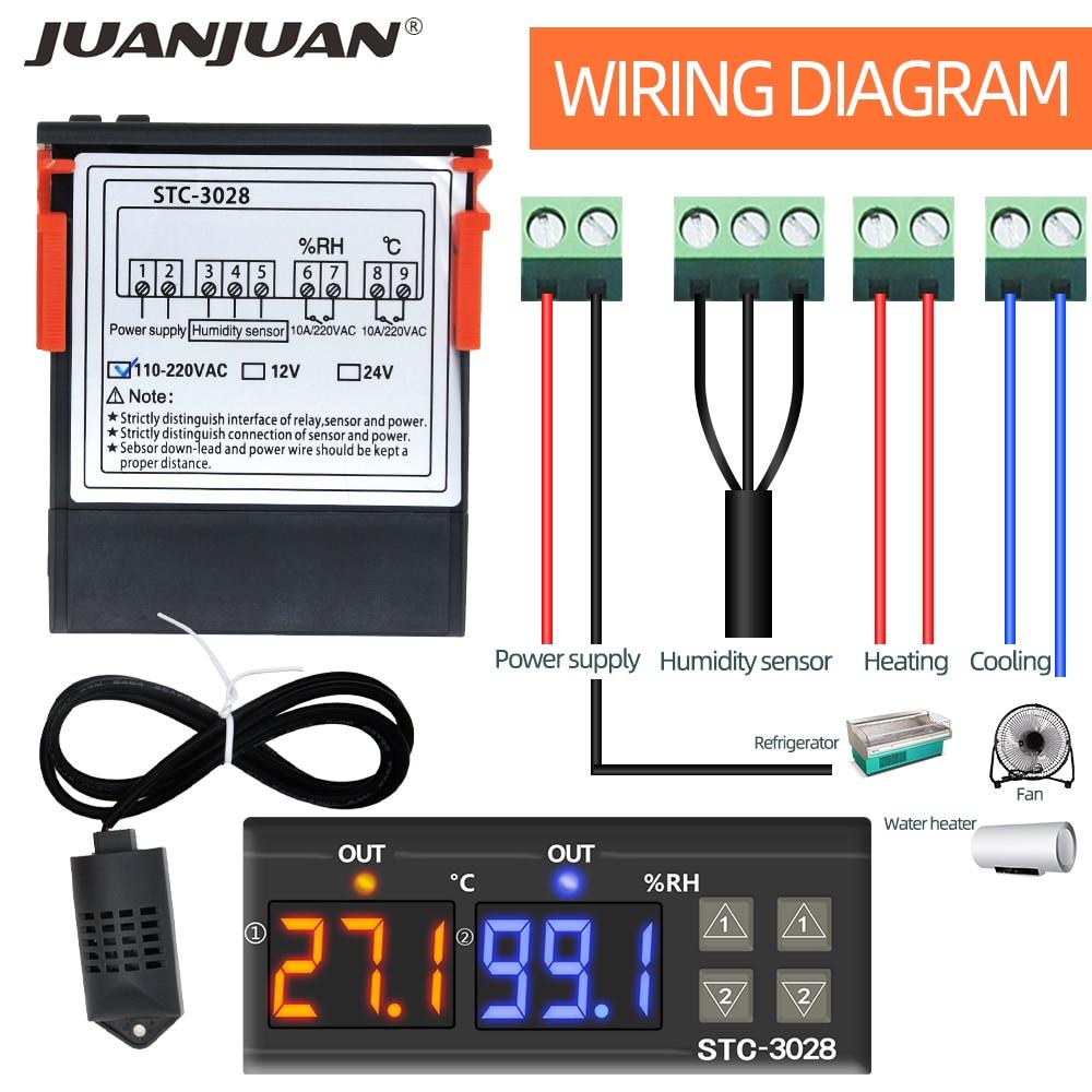 Регулятор температуры Термостат Контроль влажности Термометр STC-3028 Контроллер гигрометра Терморегулятор 12 В/24 В/220 В