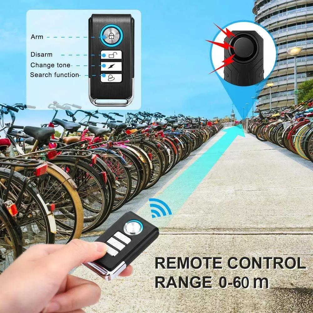 Bike Alarm Horn with Remote Loud 113dB Vibration Sensor Waterproof for Motorcycle Bicycle Scooter