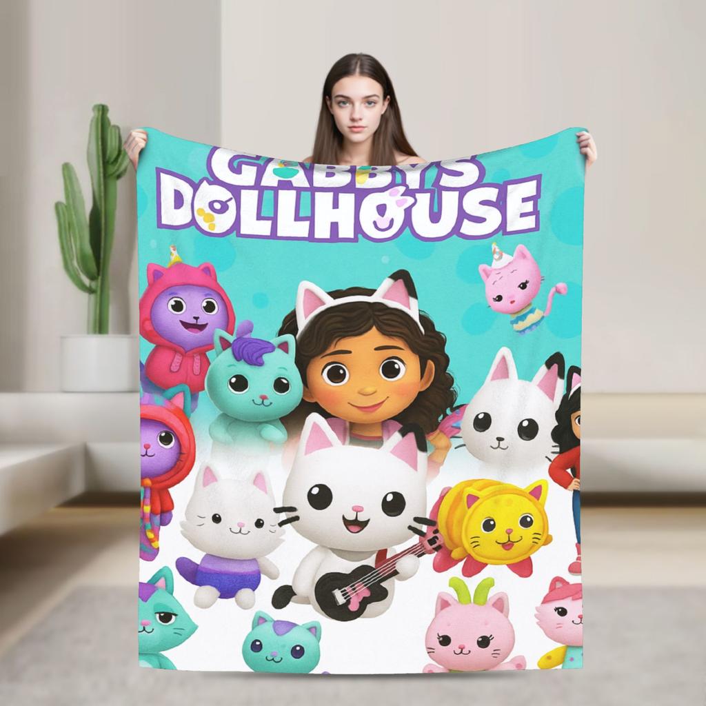 G-Плюшевый плед Gabby’s Dollhouse, Теплый Мягкий Плед, Детский Плюшевый Плед с Принтом, Фланелевое Покрывало для Дивана, Кровати, Покрывало для Дивана-Кровати