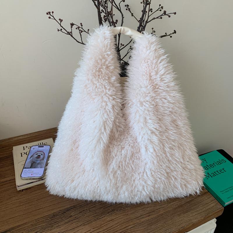 Новая плюшевая сумка большой вместимости для осени и зимы, женская универсальная однотонная сумка через плечо, сумка для поездок на работу