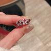 Medieval Brushed Imitation Pigeon Blood Red Ruby Open Ring, High-End Personality Diamond-Set Super Fairy Temperament Accessories