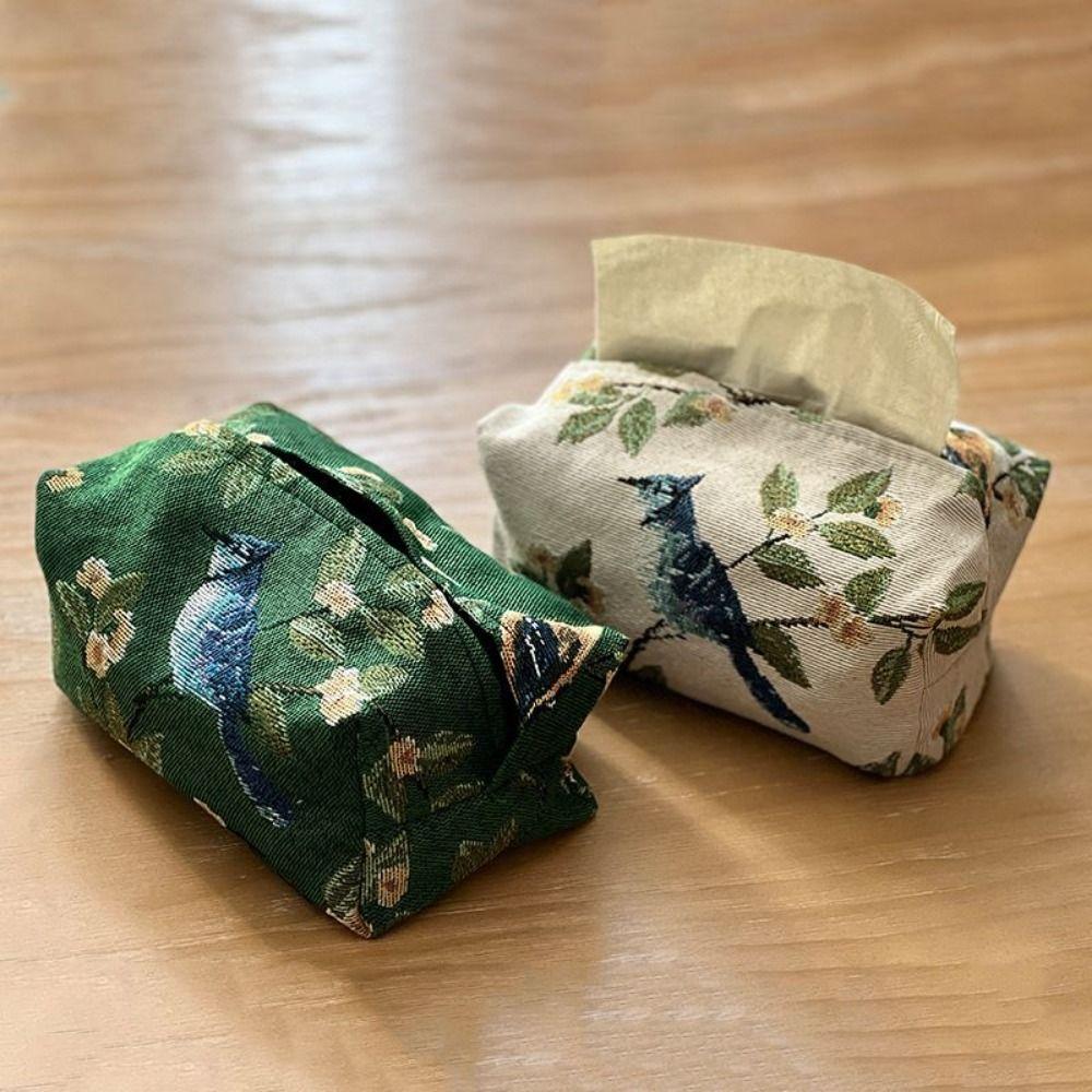 Polyester Desktop Tissue Bag Flower Pattern Retro Tissue Box Creative Pattern Tissue Bag Household