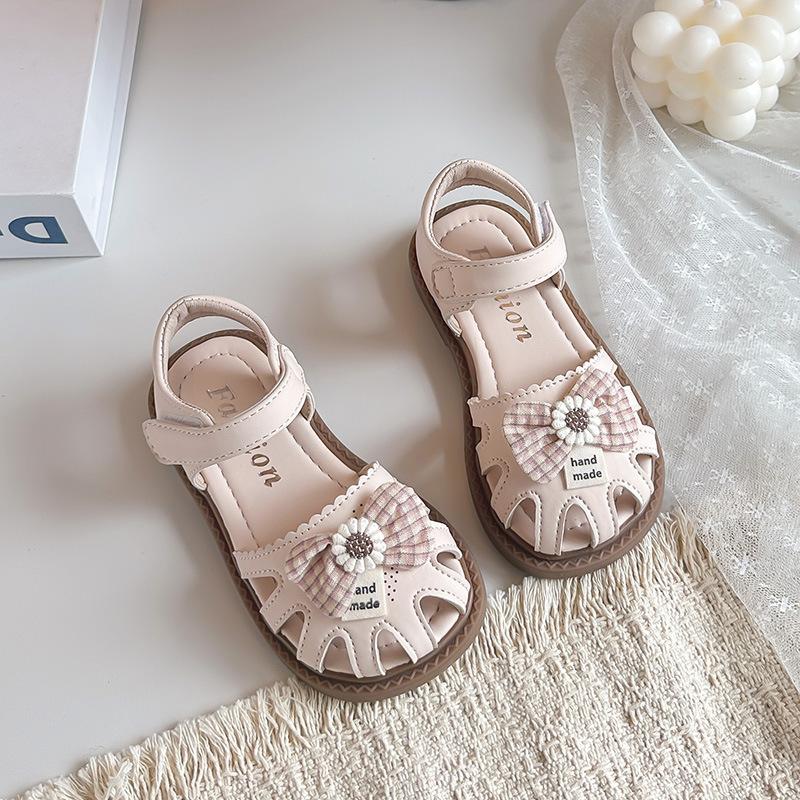 Girls' Toddler and Little Kids' Closed-Toe Sandals2026Summer Floral Girl's Plaid Bow Solid Color Hollow Sandals