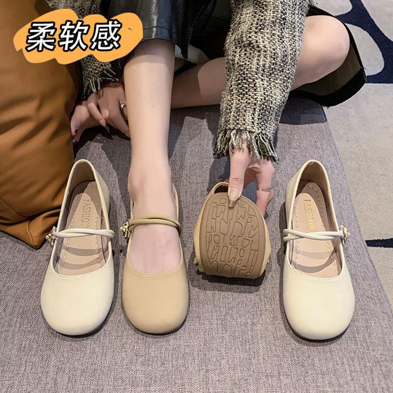 Французские туфли с юбкой, круглые, маленькие кожаные туфли женские, осень 2024, новые, нежный ветер, низкий каблук, легкие, тонкие туфли Мэри Джейн