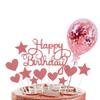 Happy Birthday Cake Toppers DIY Confetti Balloon Cake Decor Star Heart Cupcake Flag for Birthday Party Dessert Baking Decoration