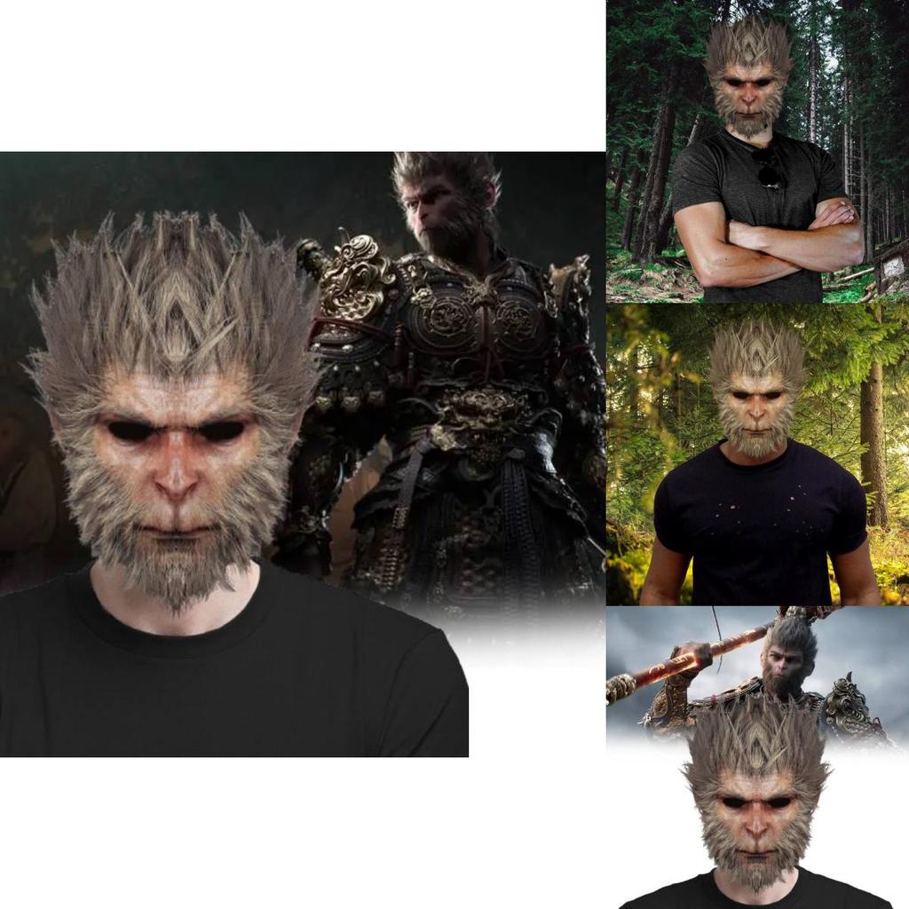 Unique Black Myth Wukong Mask Playful Monkey Headpiece For Halloween Cosplay Events