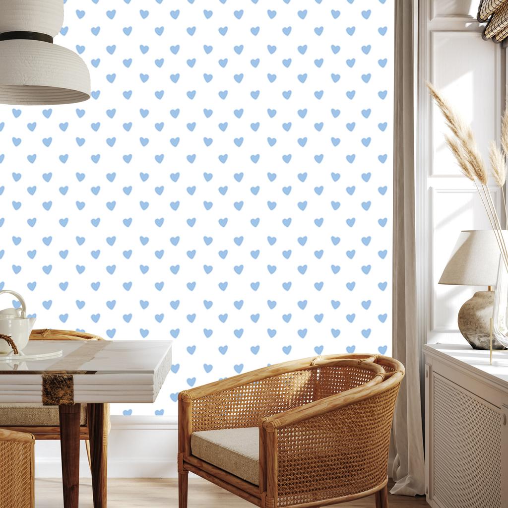 Hearts Wallpaper White and Azure 50x1000
