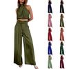 Women's Spring/Summer High Collar Sleeveless Open Shoulder Open Umbilical Top Long Pants Wide Leg Pants Casual Set