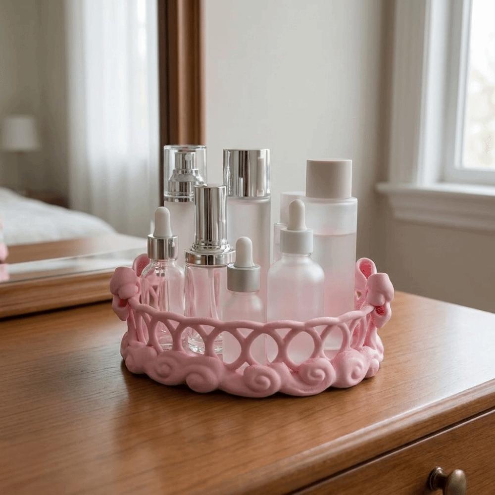 Plastic Hollow Bow Storage Tray Large Capacity Key Tray Aesthetic Desktop Organizer Bedroom