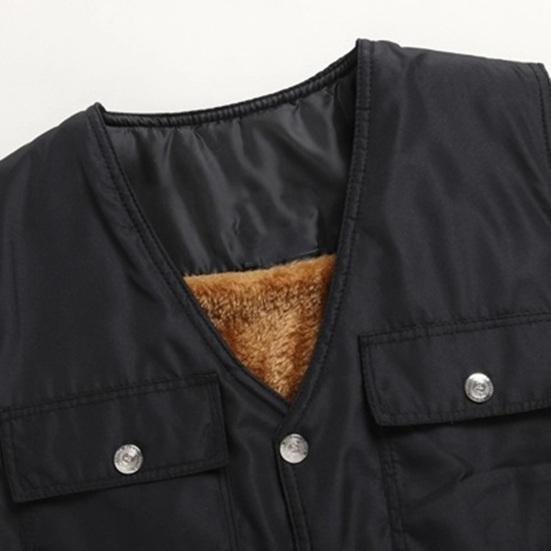 Мужской жилет, осень-зима, теплая плюшевая подкладка, ветрозащитный жилет без рукавов с v-образным вырезом, 6 карманов, застежка на пуговицы, повседневный однотонный мужской жилет, топ