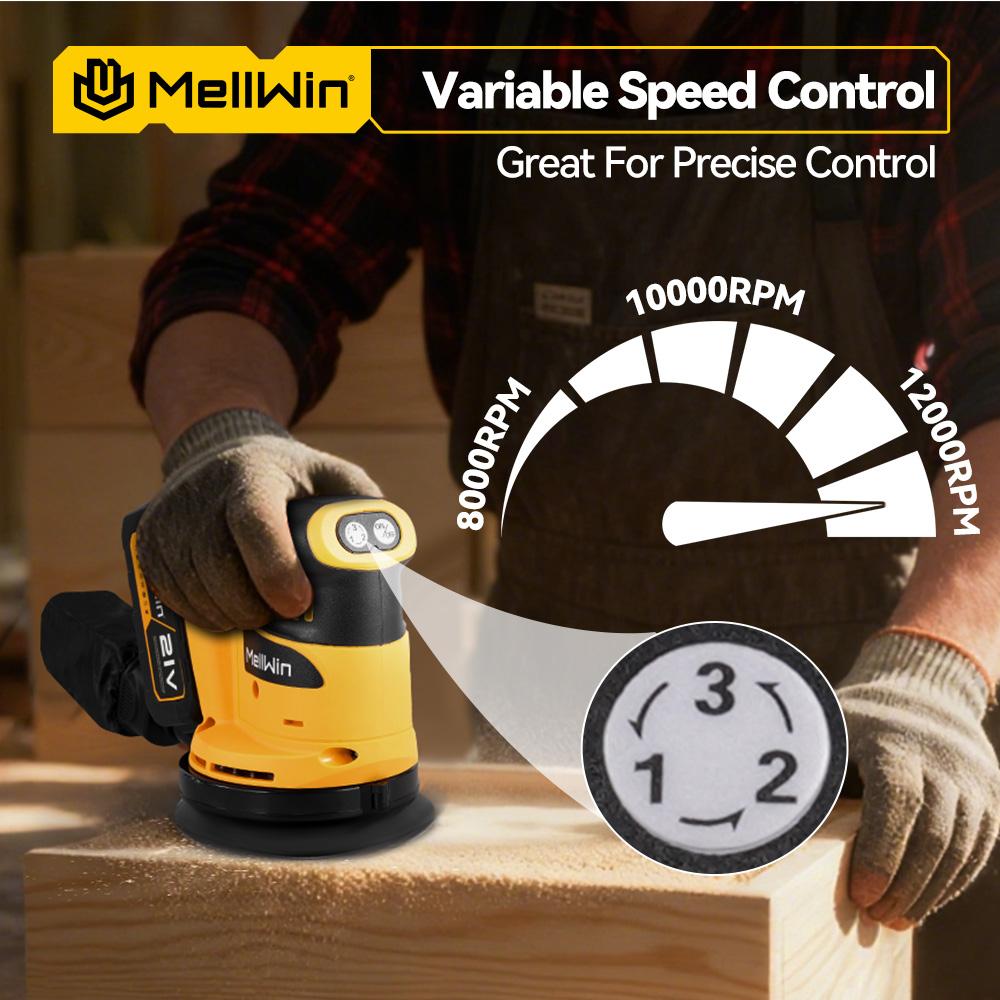MELLWIN Аккумуляторная электрическая шлифмашина 3-ступенчатая регулируемая орбитальная шлифовальная полировальная машина деревообрабатывающий инструмент для аккумулятора Makita 18V штырь