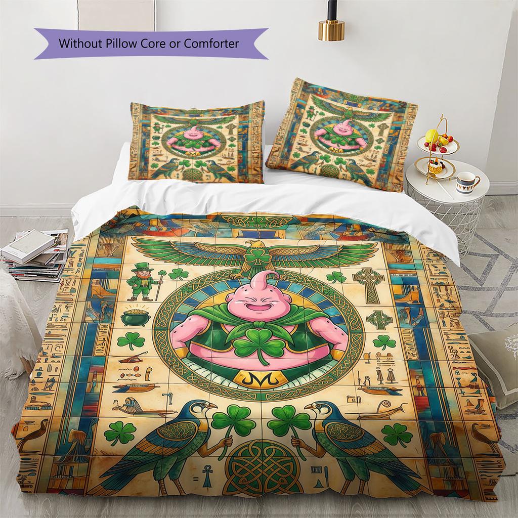 Egyptian mural Pattern Bedding Quilt Set Quilt Cover Pillowcase Home Decoration Birthday Gift (1 * duvet cover + 2 * pillowcase, without core)