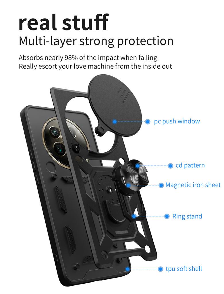 Funda For Realme 12 Pro Plus Ударопрочный защитный чехол Armor Slide Lens Protective Case For Realme 12 Pro Realme12 Pro+ Магнитный держатель Кольцо Чехол