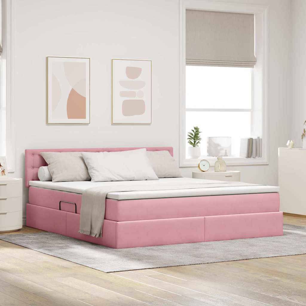 Storage Bed with Mattress Pink 160 x 200 cm Velvet