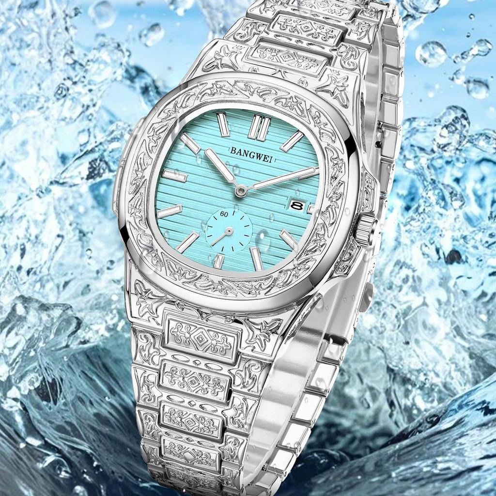 LIGE New Men Watches BANGWEI Brand Fashion Casual Quartz Wristwatches Waterproof Steel Strap Mens Watch