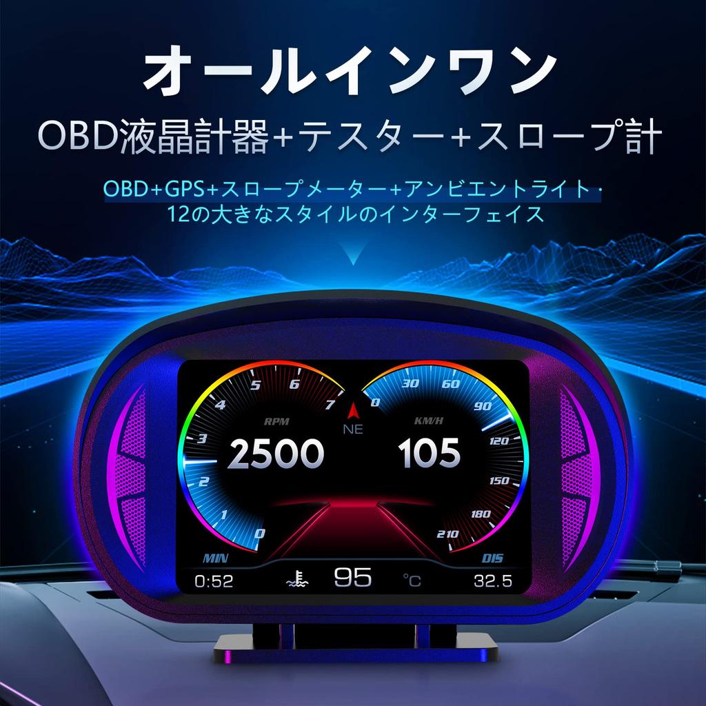 ChoiQua Car OBD2 Meter, Speedometer, Tachometer, GPS+OBD+Inclinometer Mode Multimeter with Fault Diagnosis and Warning Function
