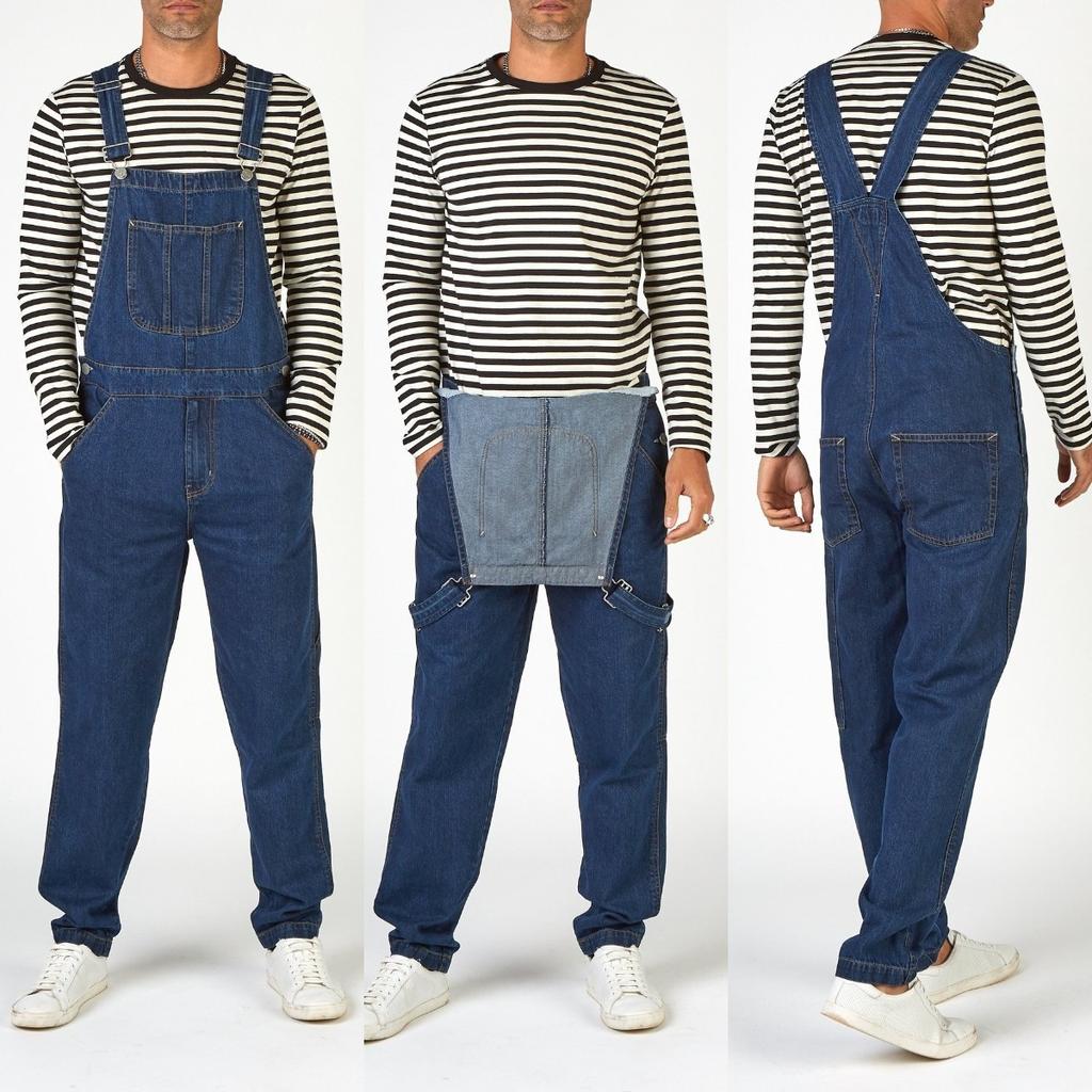 Men's Overalls Overalls Tall Wash Jeans Adjustable Straps Denim Jumpsuit Loose Work Jumpsuit Work Pants