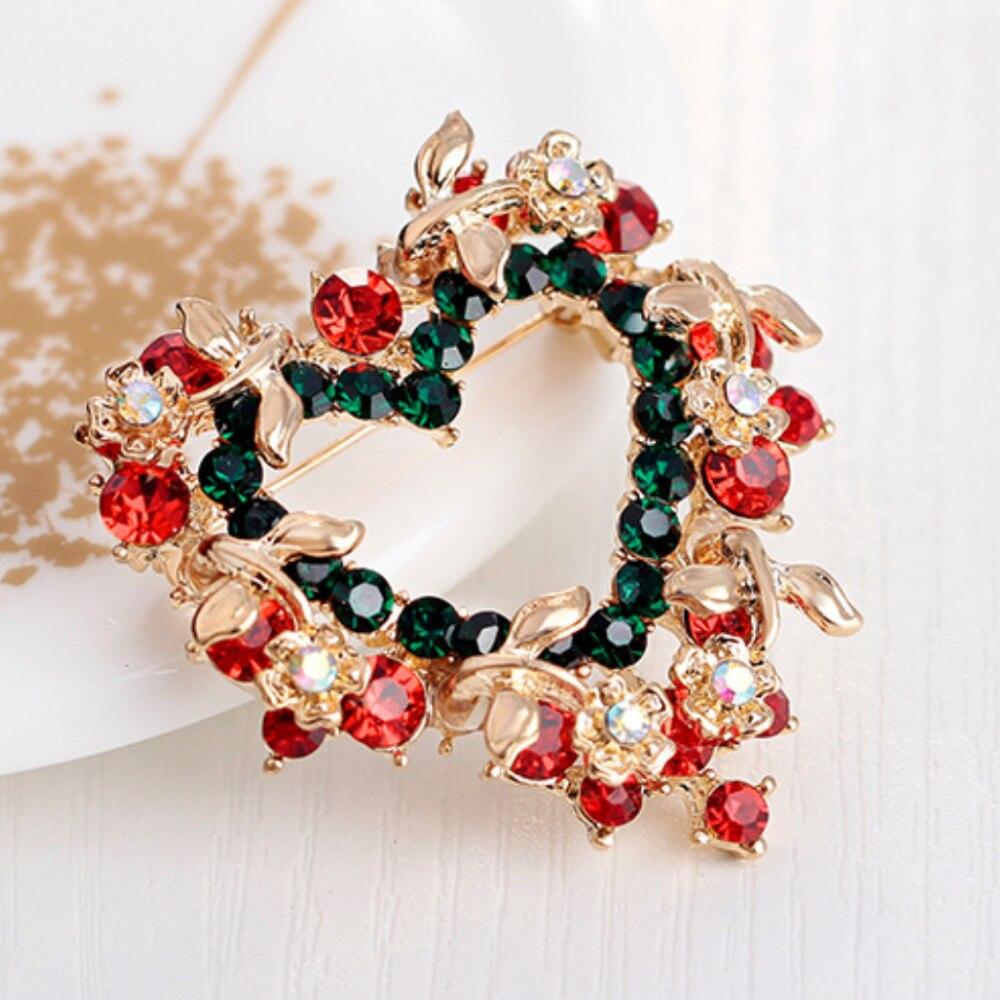 Blucome Beauty Christmas Wreath Brooch for Women Men Scarf Suit Hijiab Pins New Year Gift