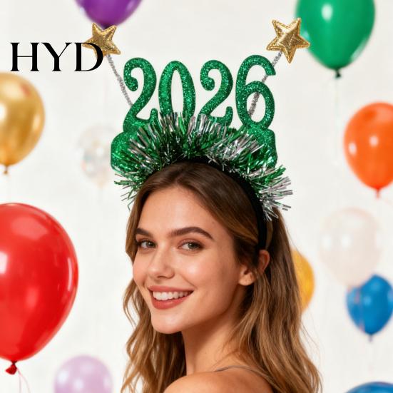 Holiday Celebration Headband 2026 Glitter for New Years Eve Christmas Party Sparkling Frame Hair Accessory with Stars Festive Countdown Headwear