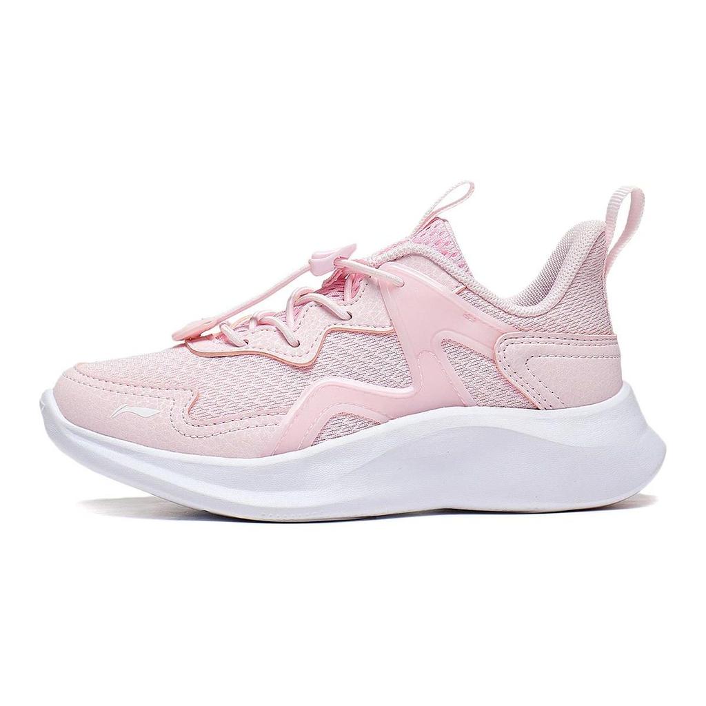 Li Ning Kids Round Toe Hook And Loop Wear-Resistant Shock Absorbing Low-Top Running Shoes Kids Sneaker Pink White YKNT090-6
