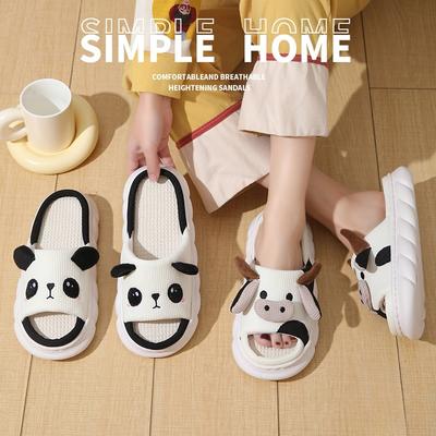 Льняные открытые тапочки Cow Frog Panda, домашние тапочки с толстой подошвой для мужчин и женщин