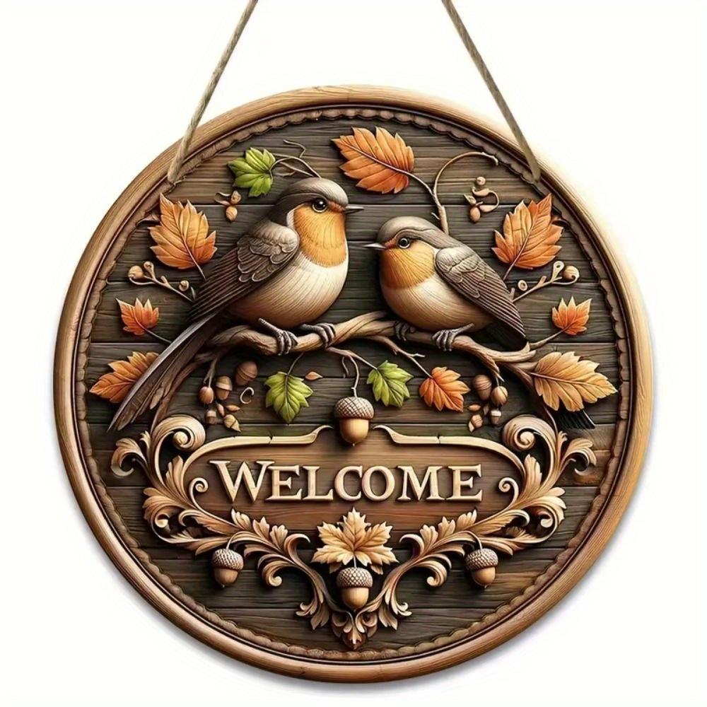 1 шт. 2d плоский деревенский стиль приветственный круглый деревянный знак - 20 см, животная тематика, подходит для домашнего зала, сада, бара, кафе, двери, украшения забора, подарка