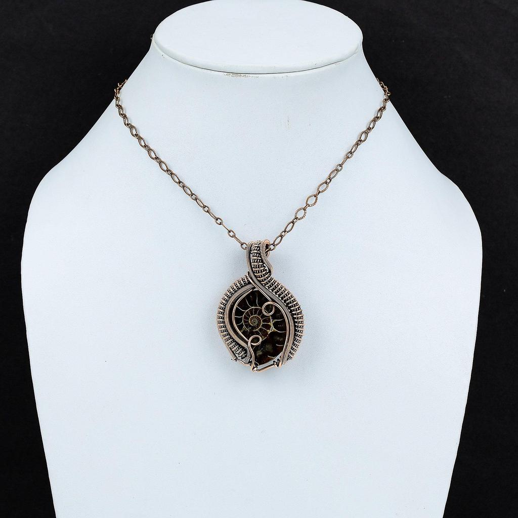 Ammonite Fossil Gemstone Pendant Copper Wire Wrapped Pendant Ethnic Jewelry Handmade Pendant Copper Jewelry Birthstone Pendant Gift For Her