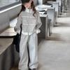 Girls' Spring 2025 Korean-Style Cardigan & Wide-Leg Pants Casual Two-Piece Set