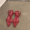 Niche French Flat-bottomed Thin-banded Red Sandals Women's Shoes 2025 New Summer Fairy with Skirt Roman Shoes