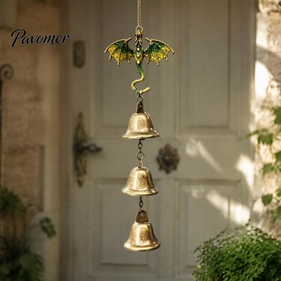 Courtyard Hanging Pendant Retro Dragon Bells, Metal Flying Wind Chime, Rustic Exquisite Alloy Craft Fantasy Outdoor Garden Ornament for Patio