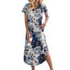 Women's Casual Comfortable V Neck Loose Hem Split Vacation Short Sleeve Floral Long Dresses