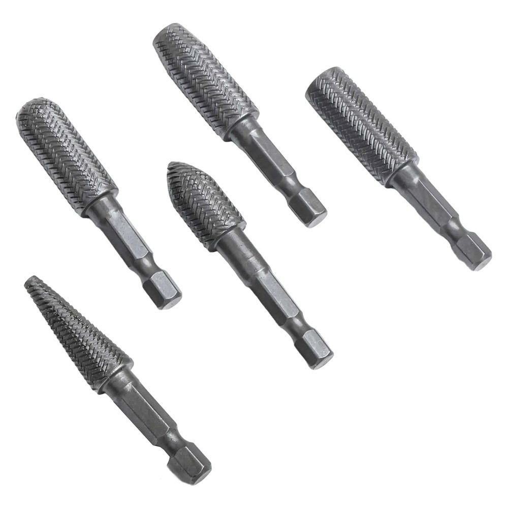 5Pcs/Set 1/4inch Hex Shank Rotary Rasp File Engraving Drill Bits  Carving Sanding Grooving
