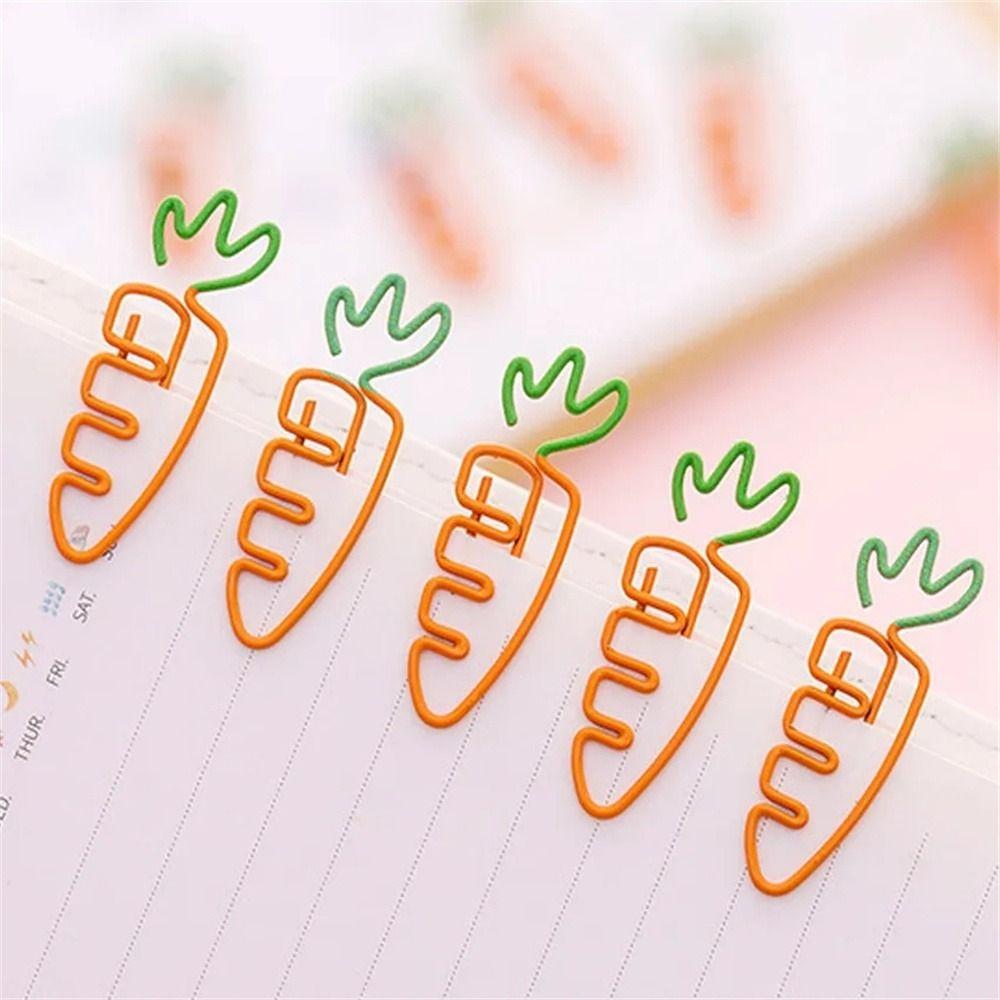 5pcs Reading Assistant Carrot Paper Clip Binder Clip Carrot Metal Bookmark Creative School Supply