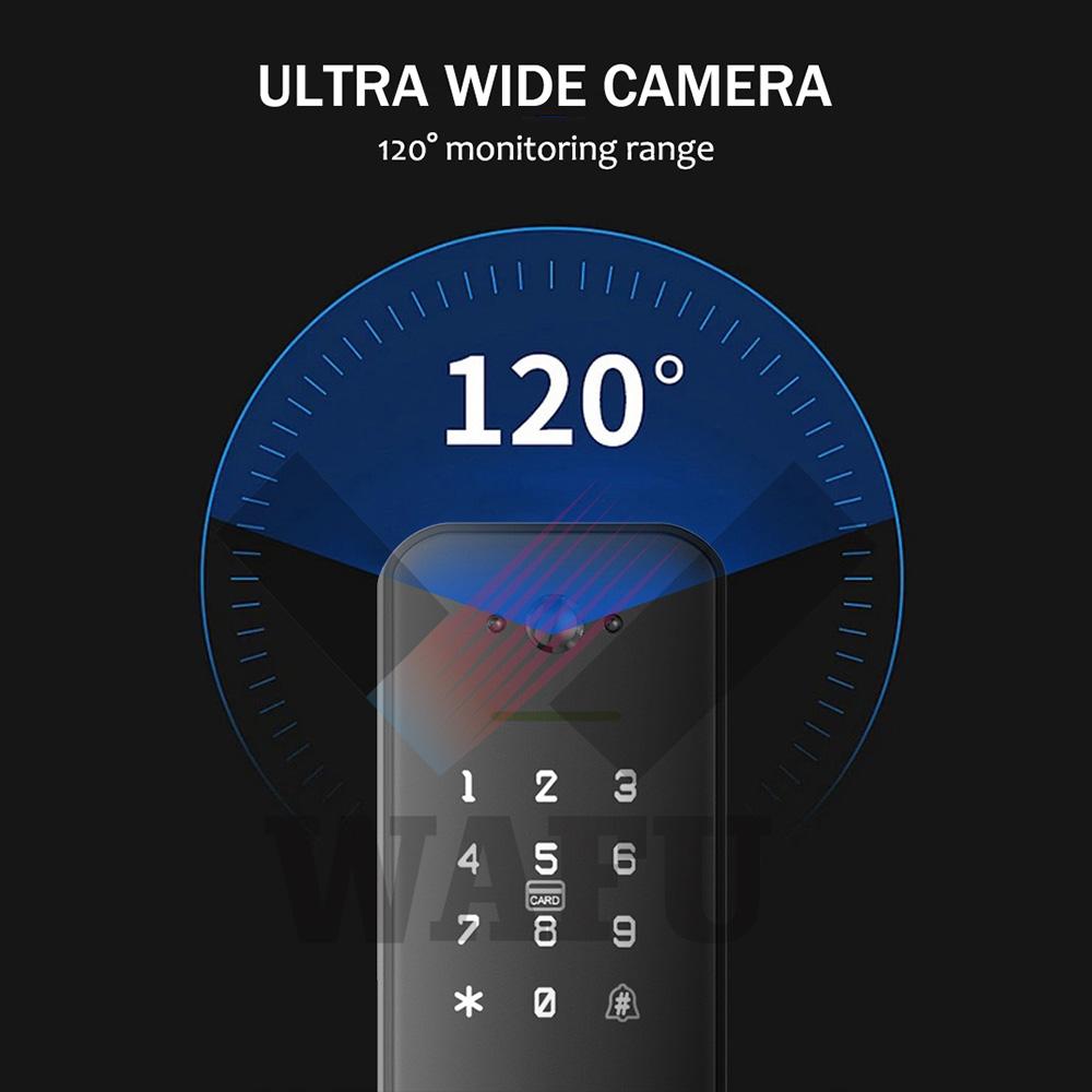 Smart Lock with 120 degrees  Wide Angle Camera and Smart Doorbell Aluminum Alloy Keyless Entry Lock Handle Biometric for 35-60mm   Home