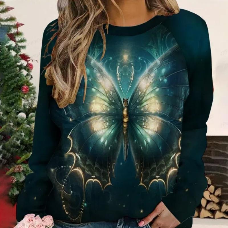 Butterfly Print Sweatshirt 3D Animal Printed Round Neck Long Sleeve Hoodie Women Fashion Giraffe Hoodie High Quality Coat Fleece